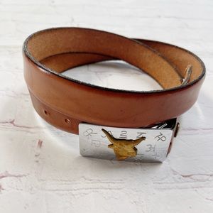 [Chambers belt co] light brown leather belt with silver cow buckle